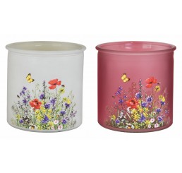 Frosted Glass Vases w/ Flower Decal; 2 Assorted